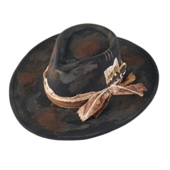 The RAVEN Rustic Black Hat⭐️NWT Wide-Brim with Tan Band WOMENS - Picture 8 of 14